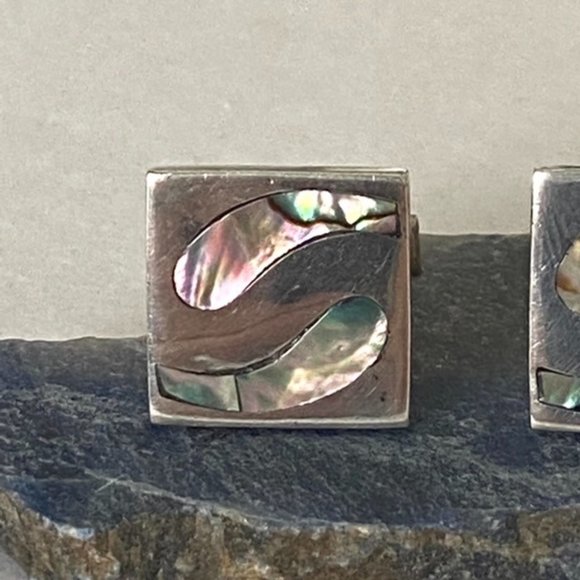 Sterling Silver A. Munoz Taxco Abalone Cuff Links - Picture 5 of 16